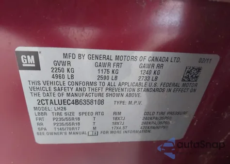 2011 GMC Terrain Slt-1 z USA, uszkodzony, nr VIN 2CTALUEC4B6358108